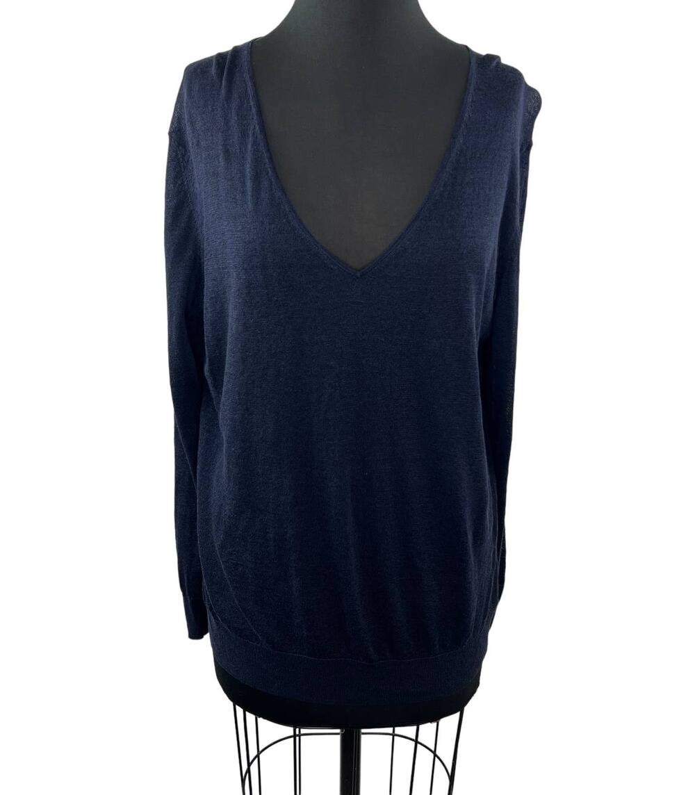 THEORY Dark Navy Blue Nautical Sag Harbor Linen Sweater V-Neck Lightweight M